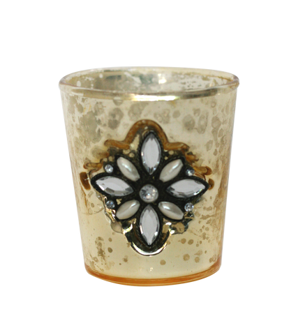 Flower Motif Gold Mercury Glass Votive