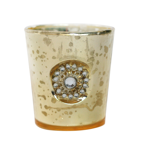 Sun Motif Gold Mercury Glass Votive Holder