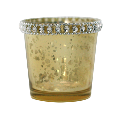 Gold Mercury Glass and Rhinestone Tealight Holder