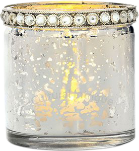 Silver Mercury Glass and Rhinestone Votive