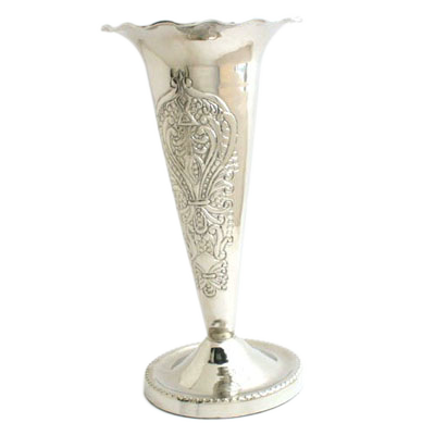 Engraved Nickel Trumpet Vase
