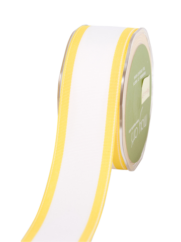 1.5" White Grosgrain with Yellow Edge Ribbon