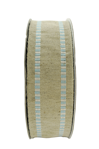 1.5" Natural Burlap Ribbon with Light Blue Stripe