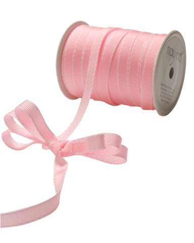 3/8" Pink Grosgrain Ribbon with White Stitch
