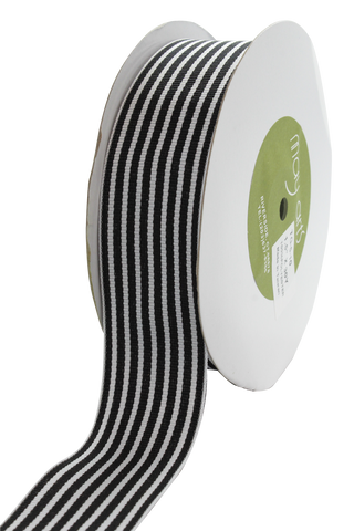 1.5" Black and White Grosgrain Stripe Ribbon