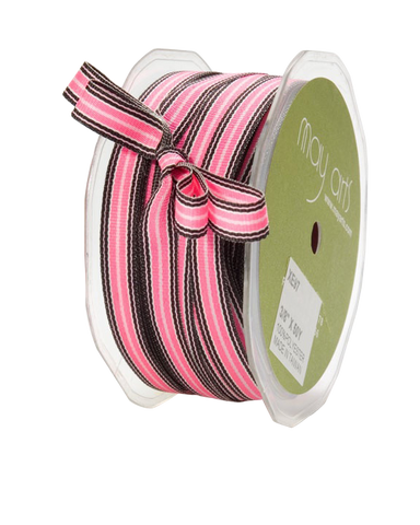 3/8" Pink and Black Grosgrain Stripe Ribbon