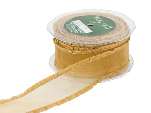 1.5" Antique Gold Sheer Ribbon with Ruffle Edge