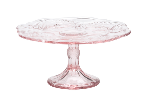 11" Pink Pressed Glass Pedestal Cake Plate