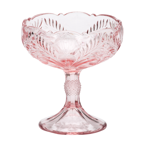 7" Pink Pressed Glass Pedestal Bowl