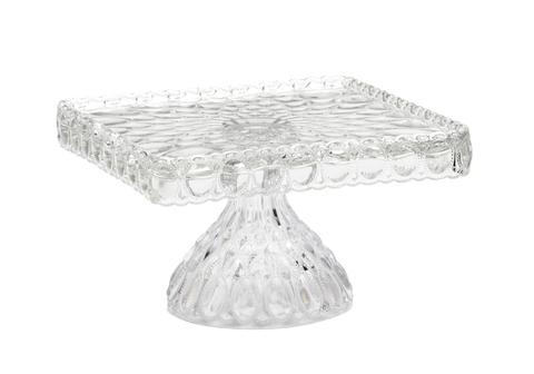 Square Pressed Glass Cake Stand