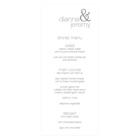My Gatsby Kelsey Menu Card