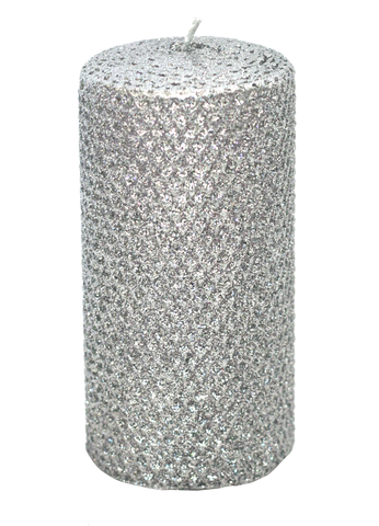 3x6 Inch Silver Metallic Glitter Candle